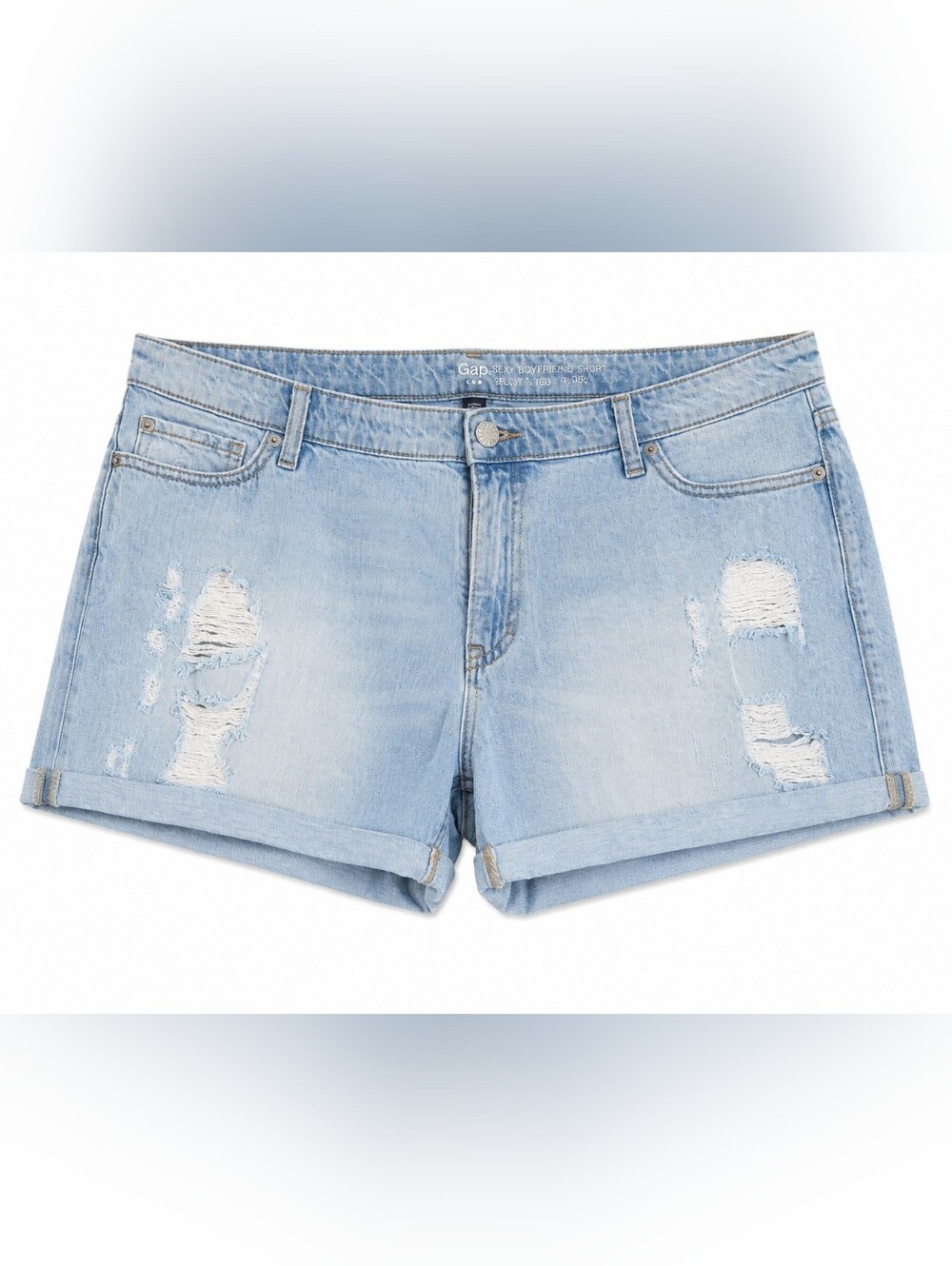 GAP Light Blue Cotton Boyfriend Distressed Denim Jean Shorts Size 16